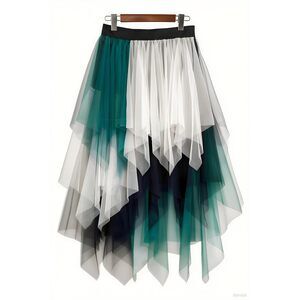 1553 Black Green Tulle Skirt, Formal High Low Asymmetrical Midi Witch Skirt